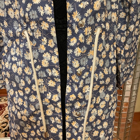 Ruffle-Neck Anorak Raincoat in French Floral - french floral blue moon